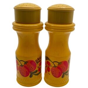 Vintage Avon Yellow Strawberry Glass Salt and Pepper Shakers Set 1970s Retro